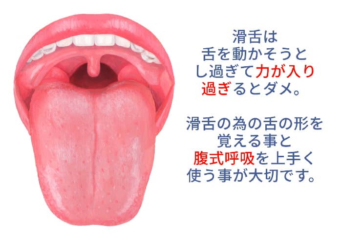 滑舌で舌を多く動かすと逆効果で舌型を正しくして腹式呼吸を利用する